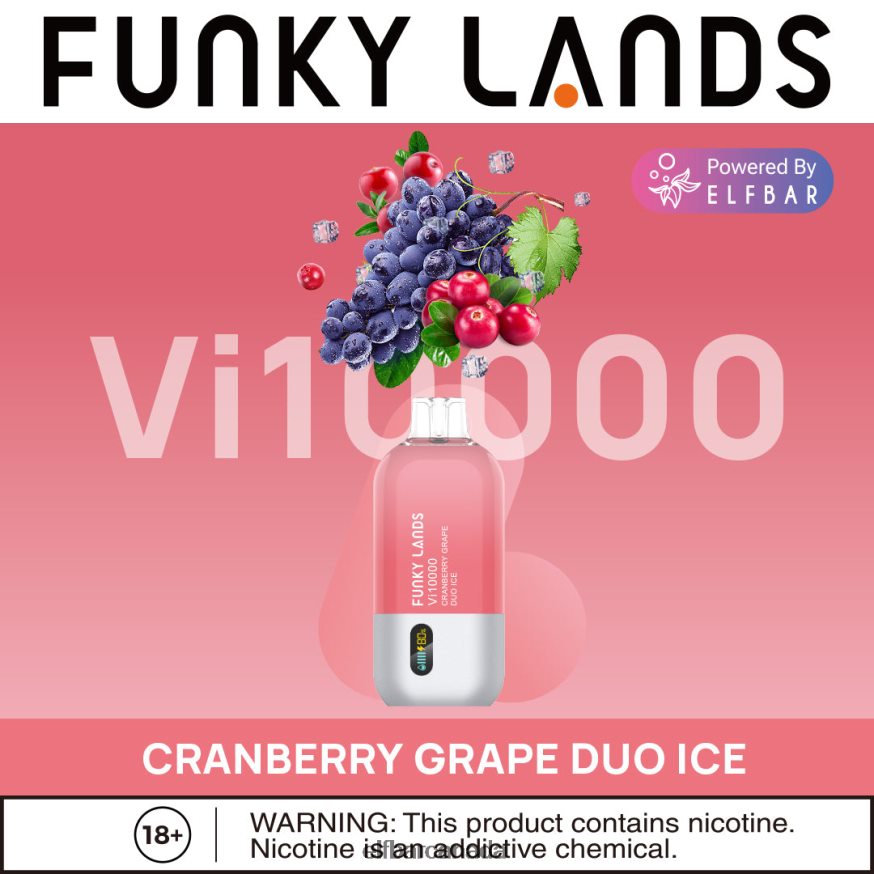 ELFBAR Funky Lands Best Flavor Disposable Vape Vi10000 Iced Series THL6JL156 Cranberry Grape Duo Ice